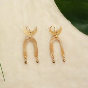 Indie moon crescent brass dangle earrings